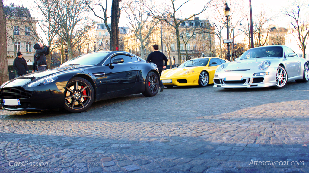 shooting Photo Teaser Supercars Paris Ferrari Stradale 360, Porsche 997 GT3, Aston Martin Vantage V8