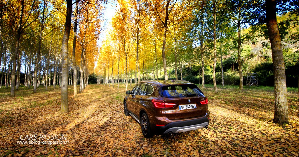 Essai Nouveau Bmw X1 2016 20D xline Forêts vue arrière