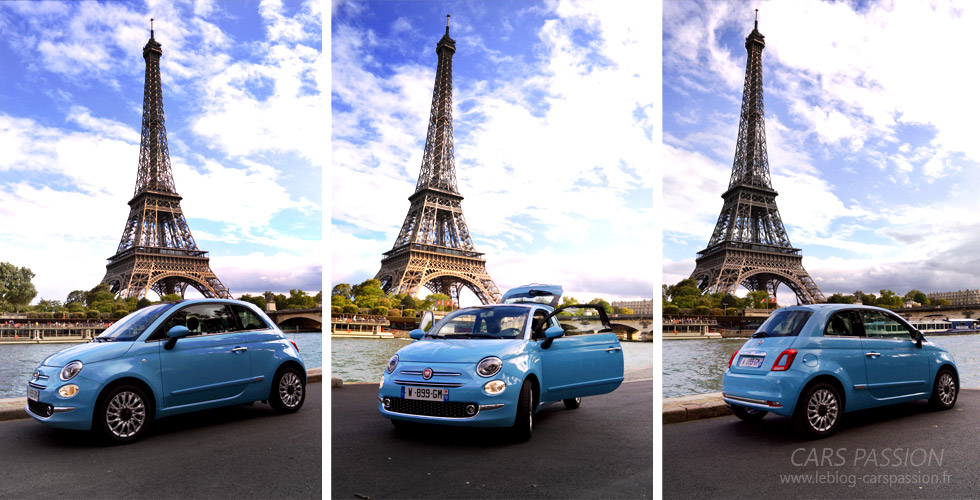 Tour Eiffel Paris - Nouvelle Fiat 500 essai auto citadine