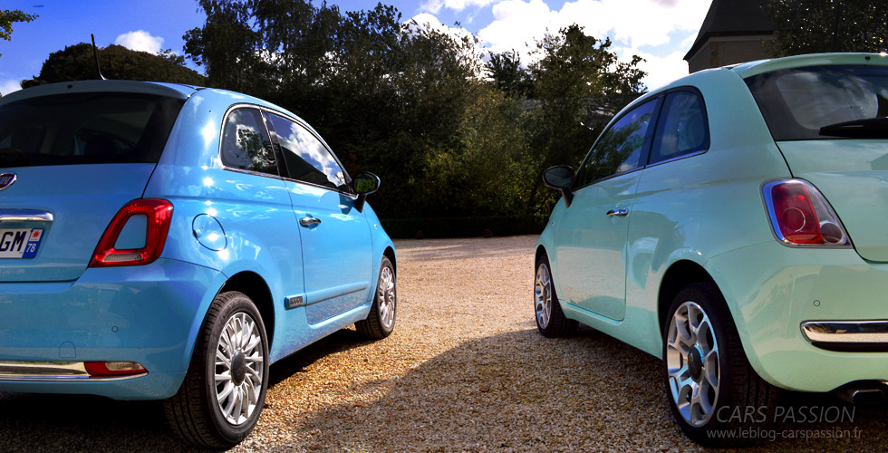 Nouvelle Fiat 500 essai auto citadine couleur bleu ciel