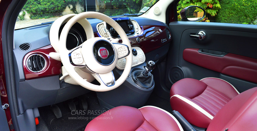 Nouvelle Fiat 500 2016 essai volant cuir interieur bordeaux beige
