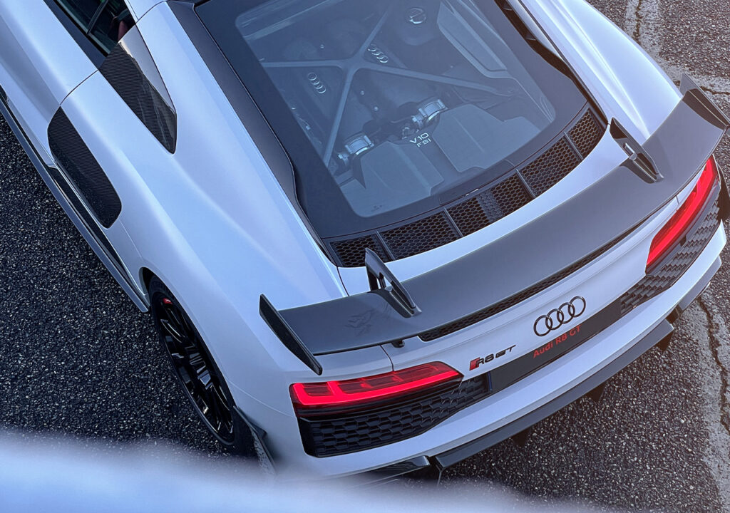 audi R8 GT RWD 2023 moteur V10 supercar essai circuit pau